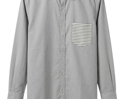 Zara Man Grey Cotton Button-Down Shirt with Striped Pocket