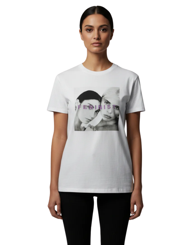 Bershka White Feminist Photo Print Graphic Tee