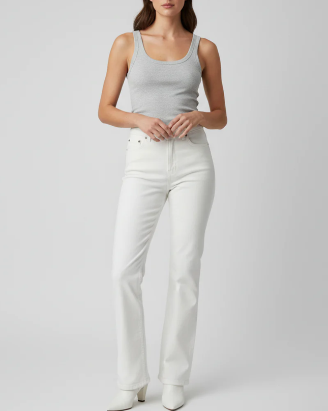 Zara White High-Rise Straight Leg Jeans