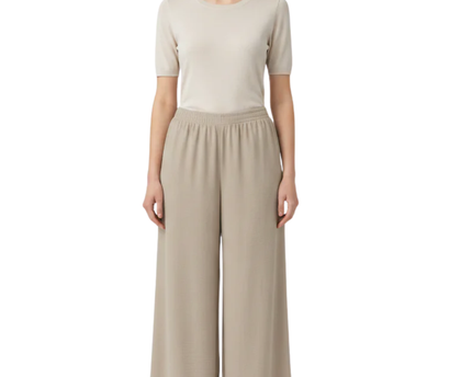 ZARA Beige Wide-Leg Elasticated Flowy Pants