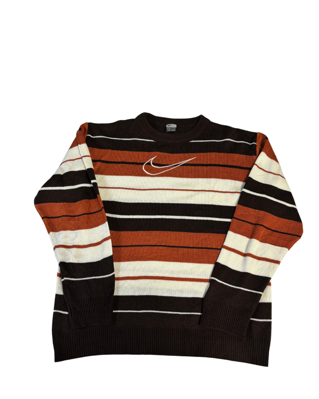 Nike Brown/Orange/White Striped Knit Sweater