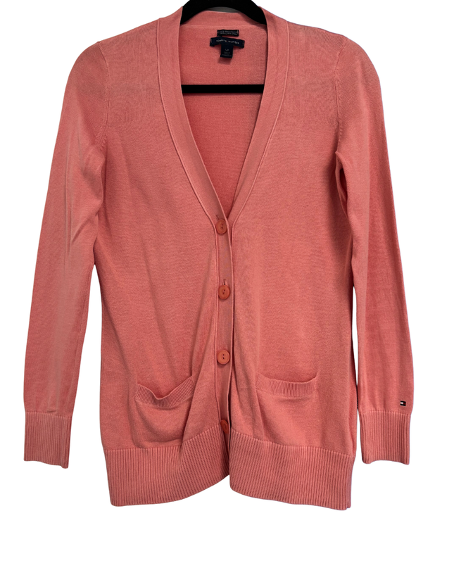 Tommy Hilfiger Coral Pima Cotton V-Neck Button-Front Cardigan