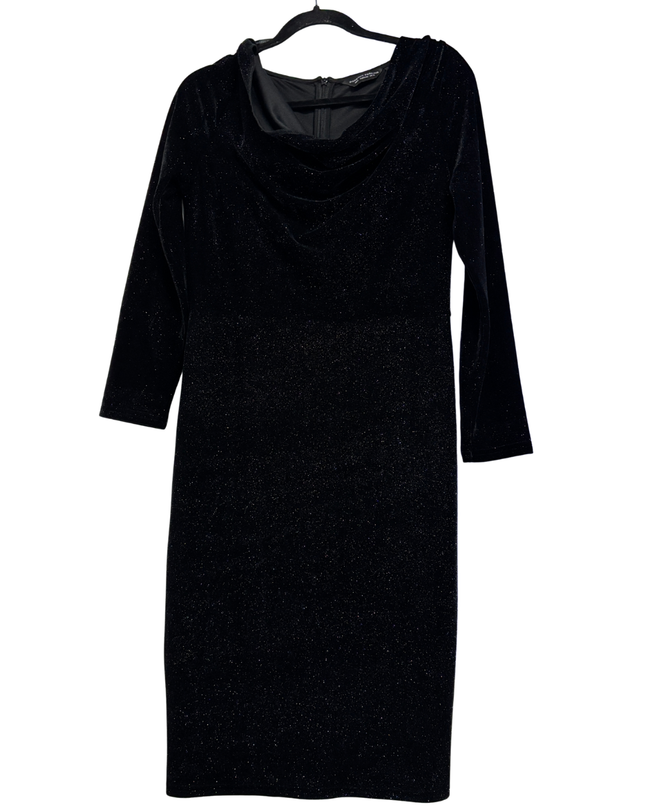 Dorothy Perkins Black Shimmer Velvet Draped Neck Midi Dress