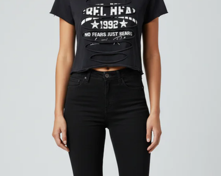 FB Sister Black Rebel Heart 1992 Cutout Graphic Crop Top