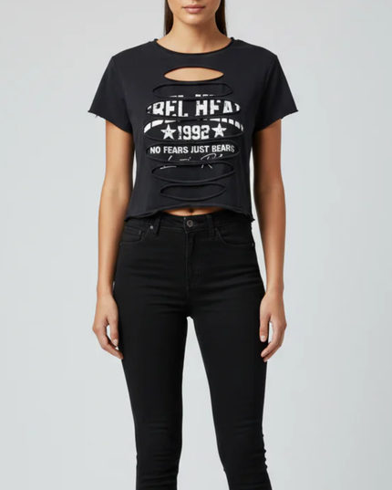 FB Sister Black Rebel Heart 1992 Cutout Graphic Crop Top