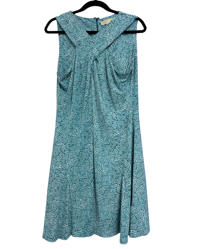 Michael Kors Teal Patterned Twist Neck Sleeveless Dress