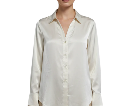 H&M Cream Satin-Finish Button-Down Shirt