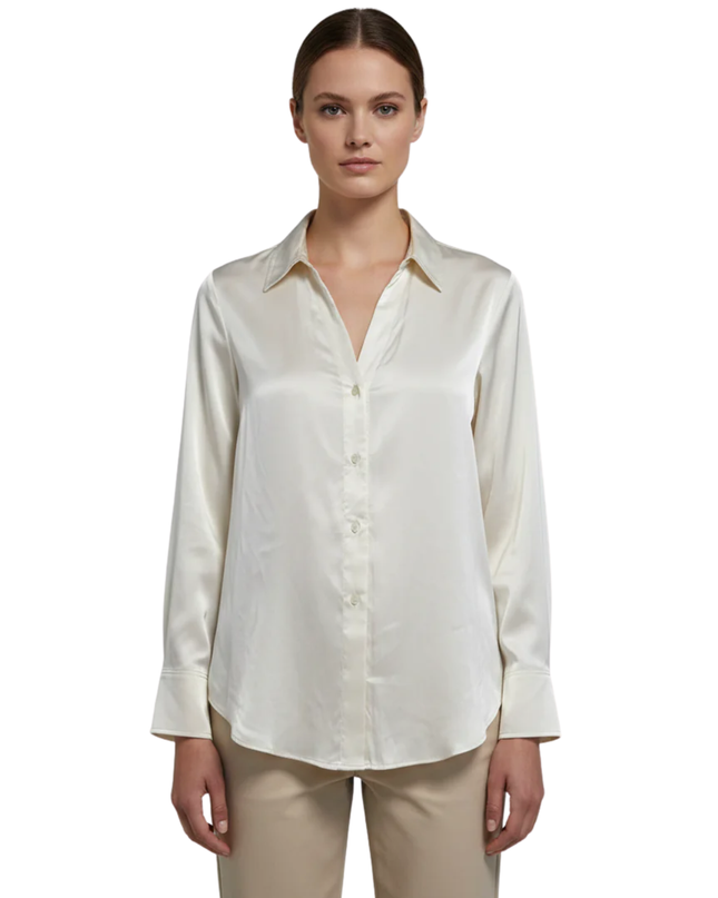 H&M Cream Satin-Finish Button-Down Shirt