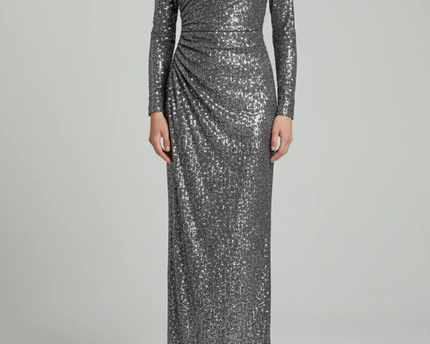 Pull & Bear Silver Sequin One-Shoulder Maxi Dress