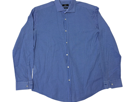 Boss Blue Slim Fit Micro-Pattern Button-Down Shirt