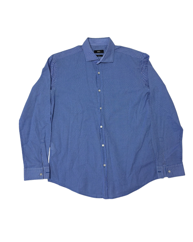 Boss Blue Slim Fit Micro-Pattern Button-Down Shirt