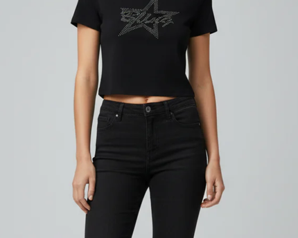 FB SISTER Black Star Graphic Crop Top