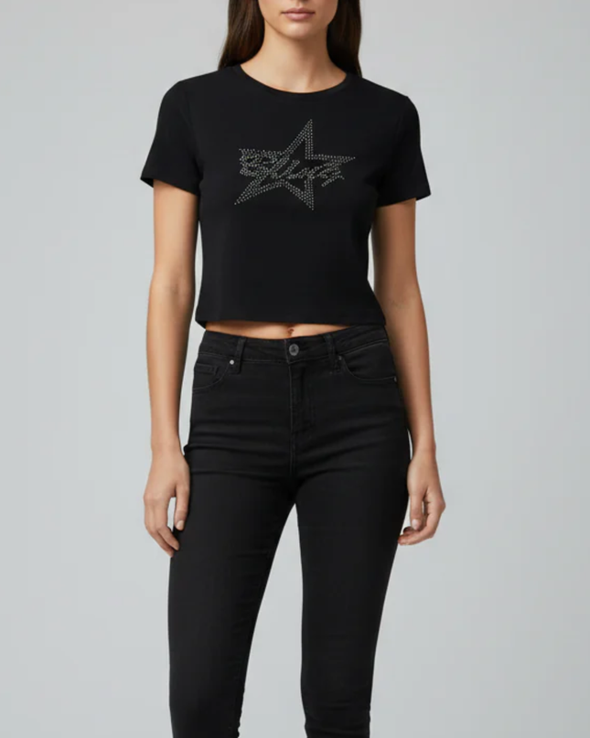 FB SISTER Black Star Graphic Crop Top