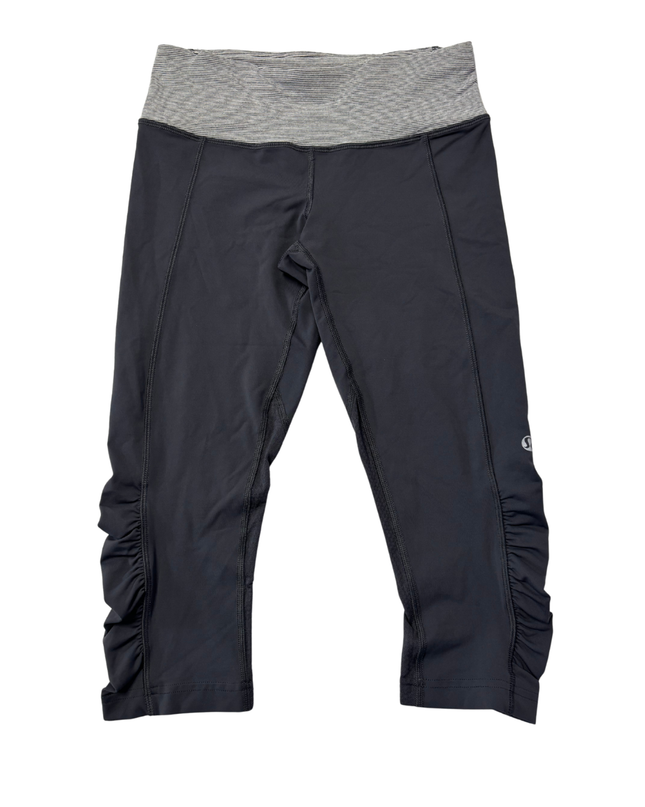 Lululemon Grey Striped Waist Ruched Crop Leggings