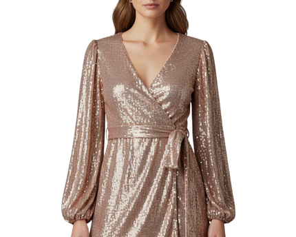 MISSGUIDED Rose Gold Sequin Wrap Long Sleeve Mini Dress