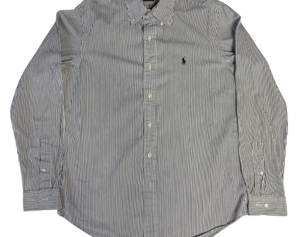 Ralph Lauren Navy/White Striped Custom Fit Button-Down Shirt