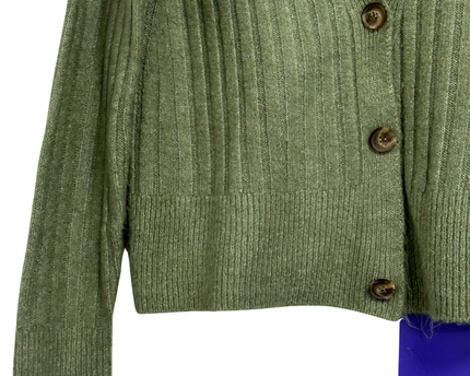Lefties Green Ribbed Knit V-Neck Cardigan