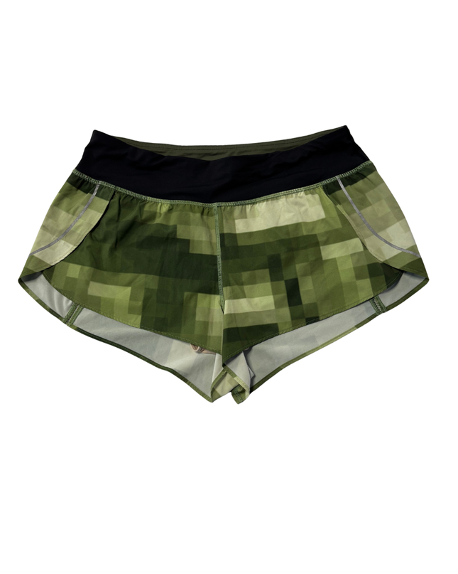 Lululemon Green Camo Pixelated Digital Print Sports Shorts