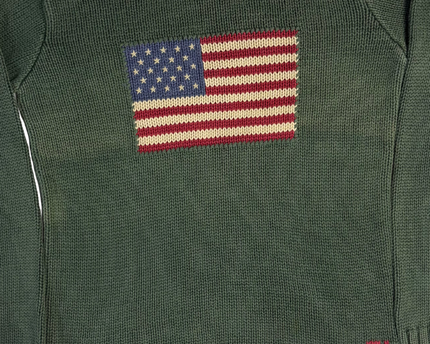 Ralph Lauren Green American Flag Cotton Knit Sweater