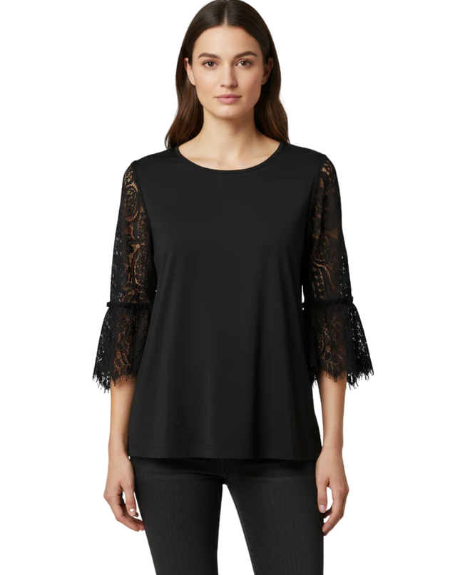 JohnPaulRichard Black Fancy Lace Sleeve Petite Blouse W/Tags