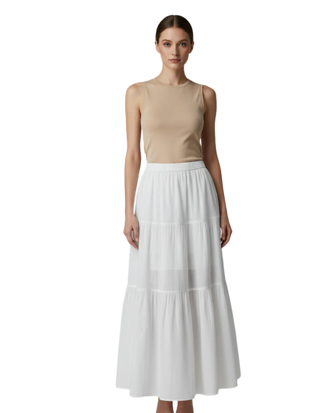 UNIQLO White Tiered Cotton Maxi Skirt