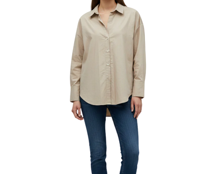 Zara Beige Oversized Button-Down Cotton Shirt