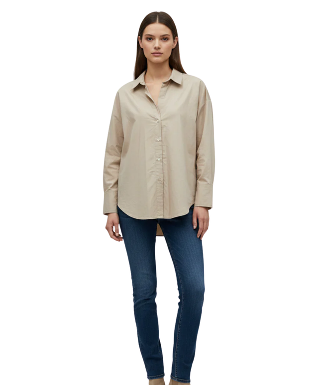Zara Beige Oversized Button-Down Cotton Shirt
