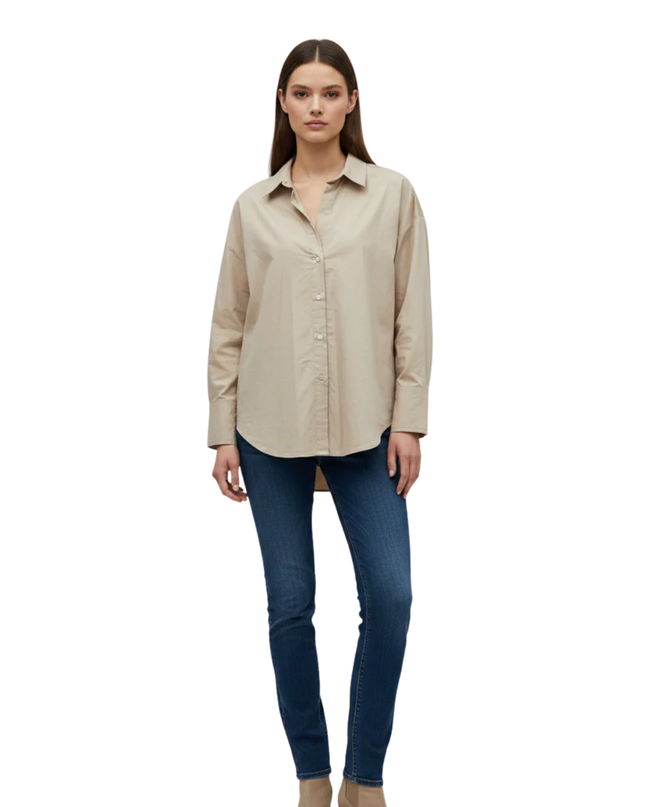Zara Beige Oversized Button-Down Cotton Shirt