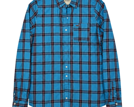 Hollister Blue Plaid Button-Up Long Sleeve Shirt