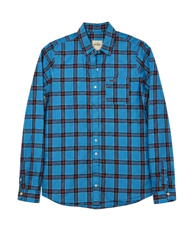 Hollister Blue Plaid Button-Up Long Sleeve Shirt