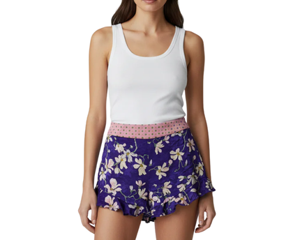 Mango Purple Floral Ruffle Hem Shorts