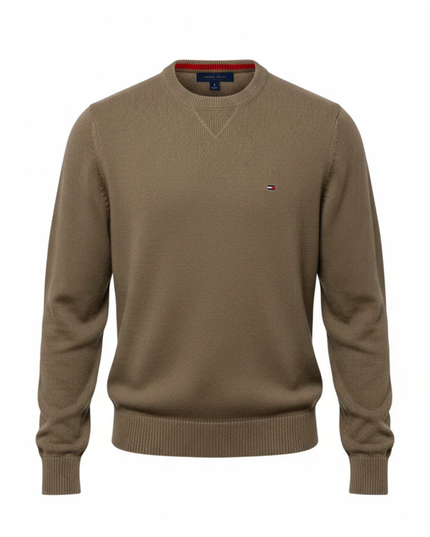 Tommy Hilfiger Tan Premium Cotton Crewneck Sweater