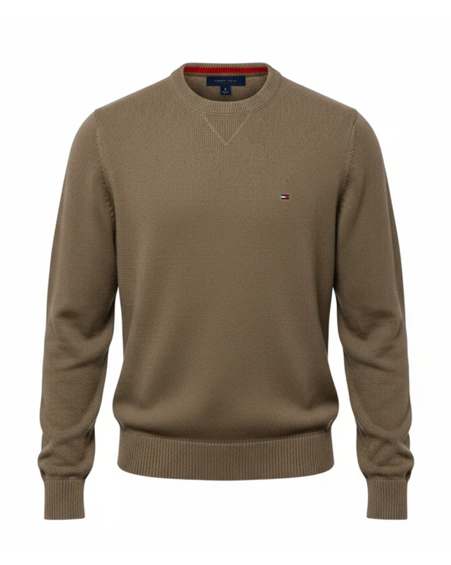 Tommy Hilfiger Tan Premium Cotton Crewneck Sweater