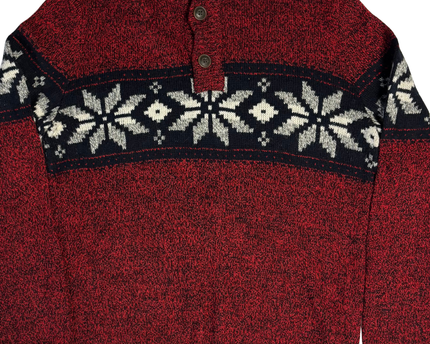 American Eagle Outfitters Red Fair Isle Button Mock Neck Sweater