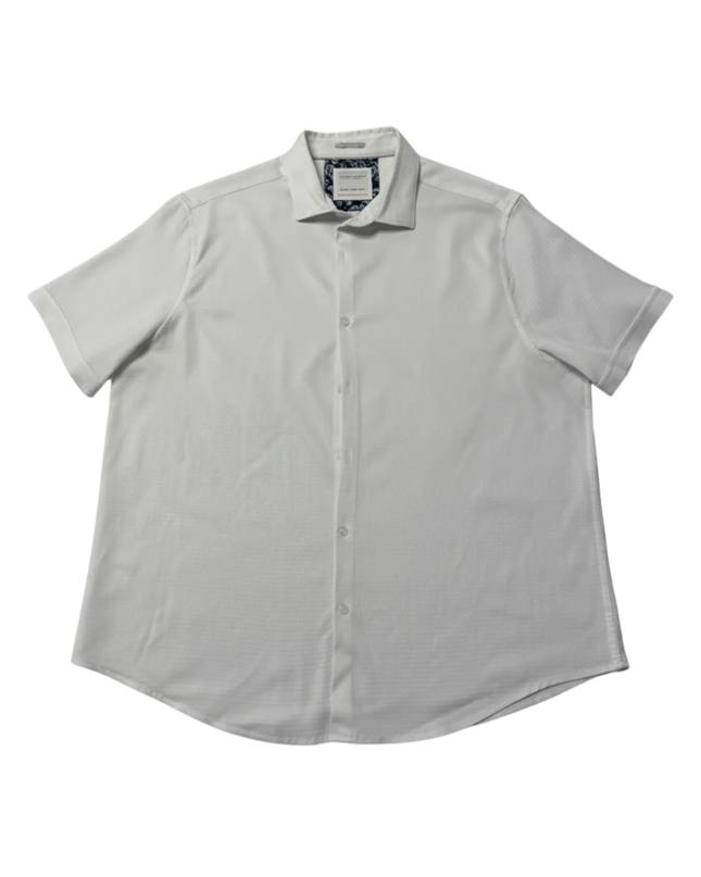 Denim & Flower White Textured Short Sleeve Button-Down Shirt