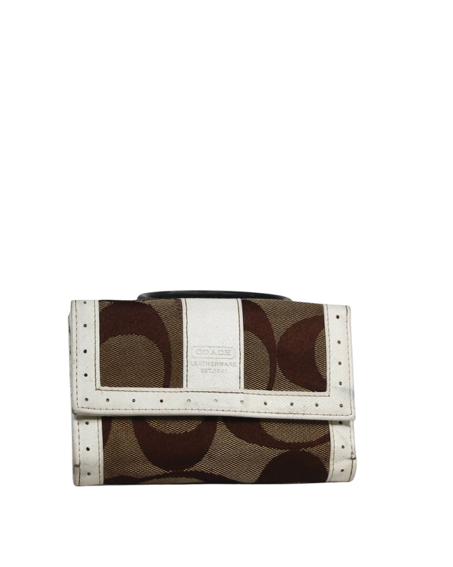 Coach Brown/White Signature Canvas Mini Bag Wallet