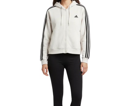 Adidas White 3-Stripes Zip-Up Hoodie
