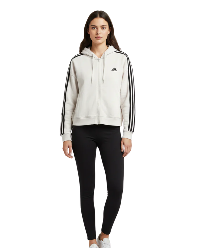 Adidas White 3-Stripes Zip-Up Hoodie
