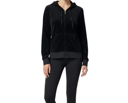 Juicy Couture Black Velour Crystal Heart Zip-Up Hoodie