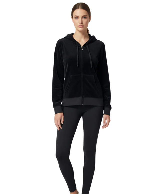 Juicy Couture Black Velour Crystal Heart Zip-Up Hoodie
