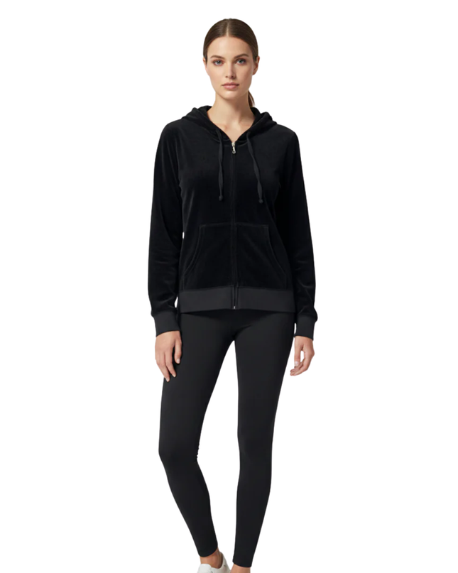 Juicy Couture Black Velour Crystal Heart Zip-Up Hoodie