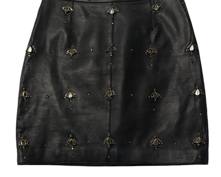 Reiss Black Embellished Leather Mini Skirt