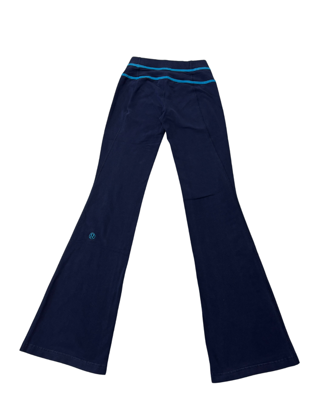 Lululemon Athletica Navy Blue Flared Yoga Pants with Stripe Waistband