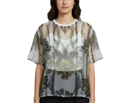 ZARA TRAFALUC Multicolor Sheer Mesh Floral Print Oversized Top