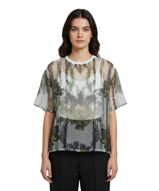 ZARA TRAFALUC Multicolor Sheer Mesh Floral Print Oversized Top