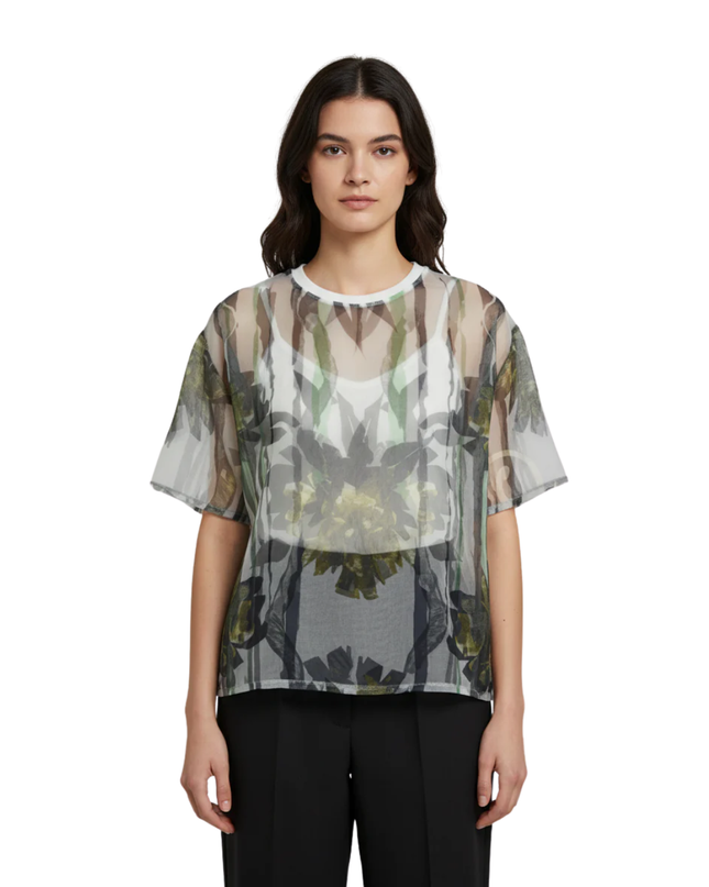 ZARA TRAFALUC Multicolor Sheer Mesh Floral Print Oversized Top