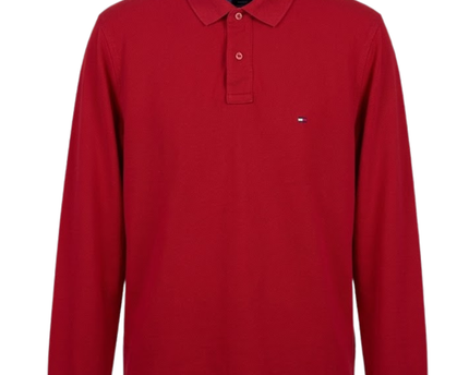 Tommy Hilfiger Red Long-Sleeve Cotton Polo Shirt