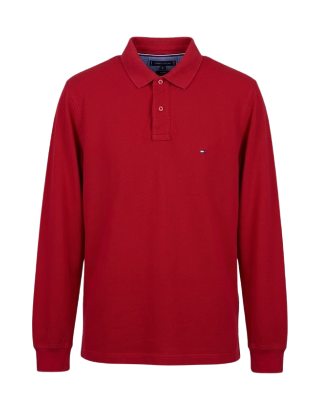 Tommy Hilfiger Red Long-Sleeve Cotton Polo Shirt