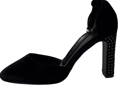 Vincci Black Velvet Studded Block Heel Heels