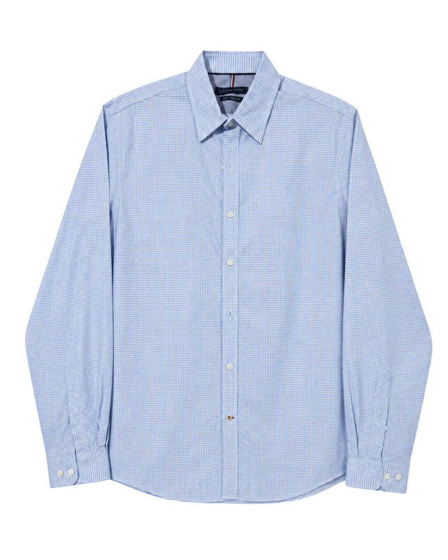 Tommy Hilfiger Light Blue Gingham Check Slim Fit Long Sleeve Shirt